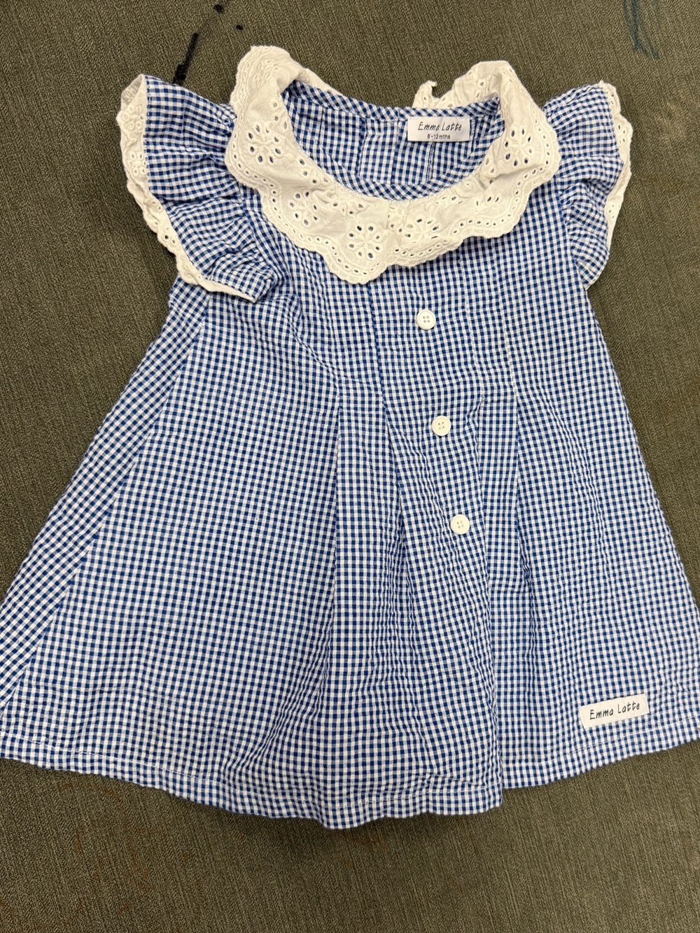 Blue Gingham Eyelet Collar Casual Kids Dress